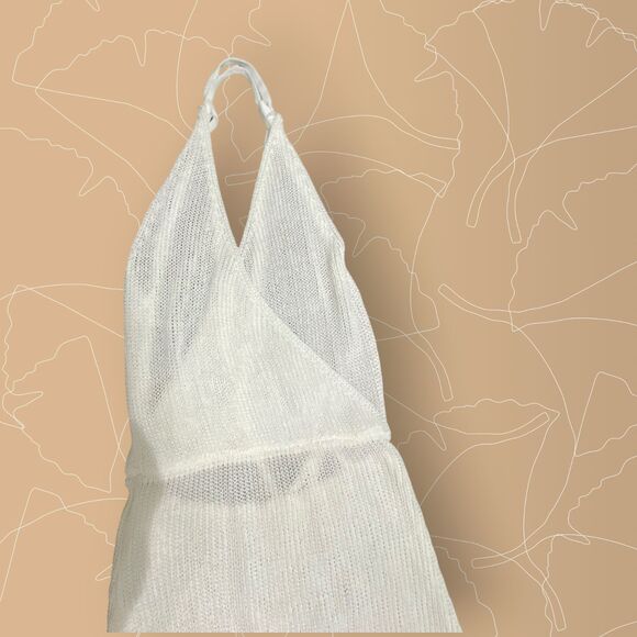 White High Slit Cover Up Mesh Textured Maxi Sun Beach Dress Backless Small - Picture 6 of 14